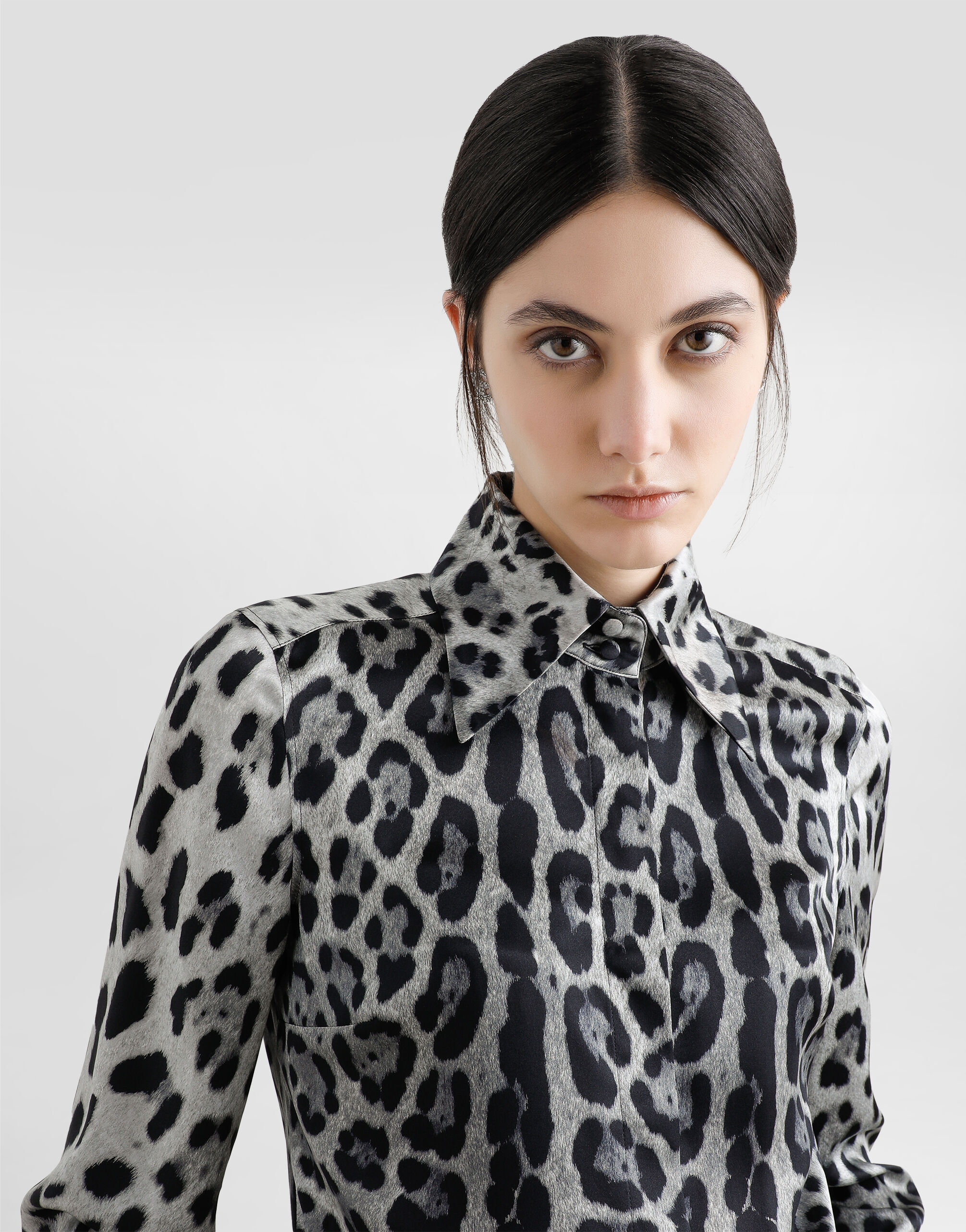Leopard-print silk satin shirt in Print for Women | Dolce&Gabbana® US