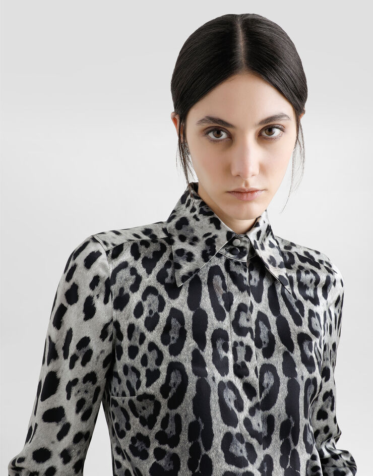 Dolce & Gabbana Camicia in raso di seta stampa leopardo Stampa F5R64TIS1WT