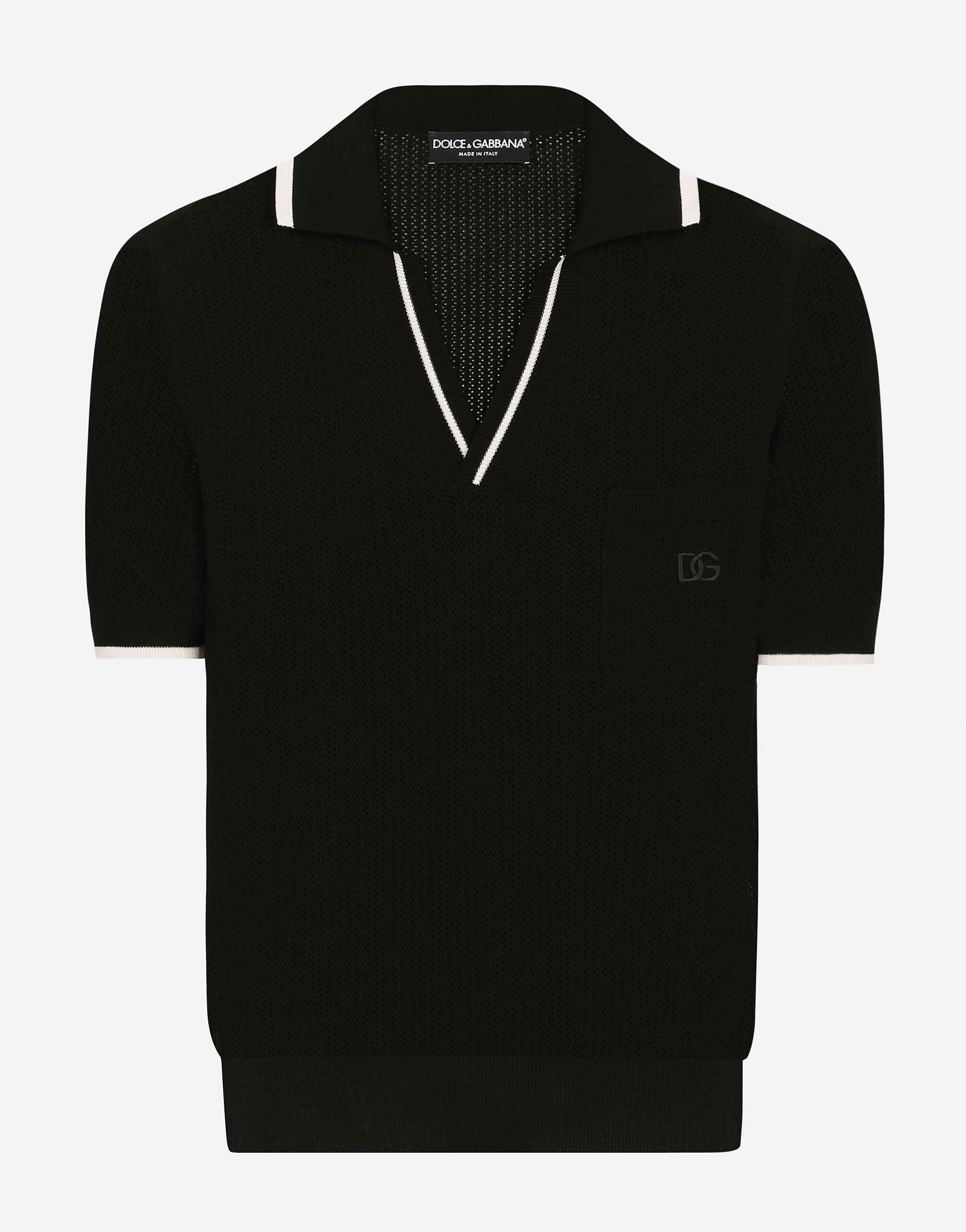 Dolce & Gabbana قميص بولو قطني بتطريز DG أسود GXZ38ZJBCDS
