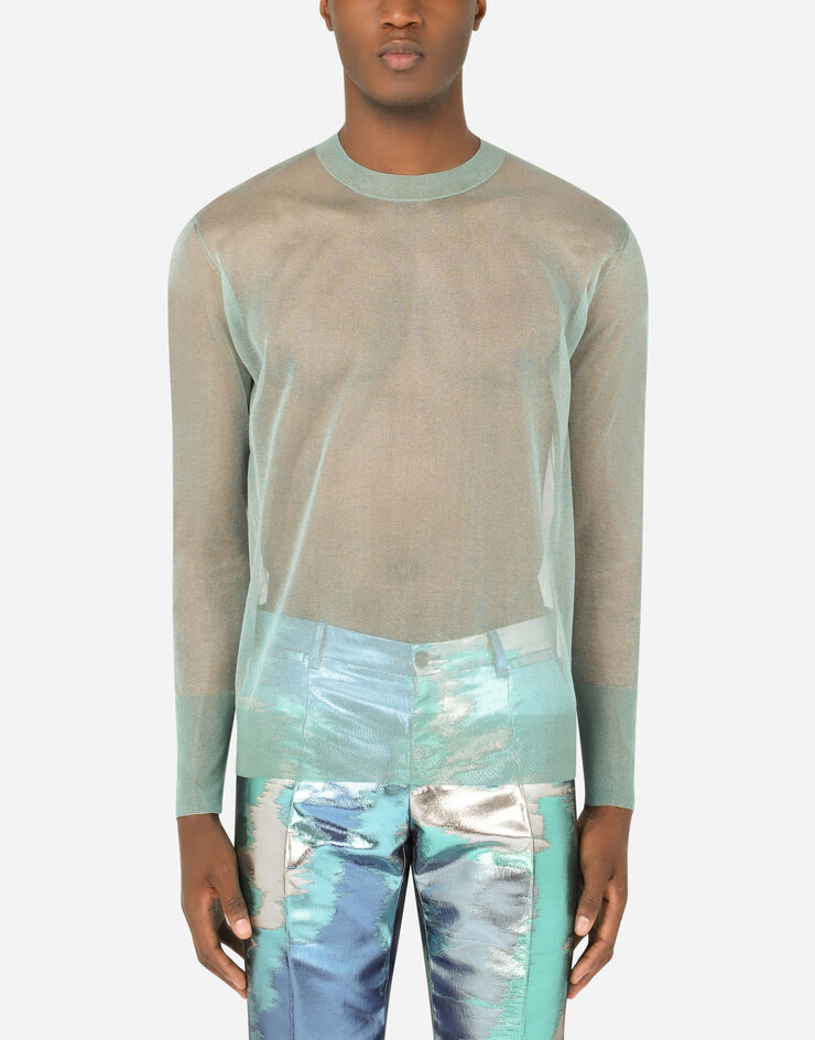 Dolce & Gabbana Ribbed technical yarn round-neck sweater زبرجدي GXI56TJCMZ4