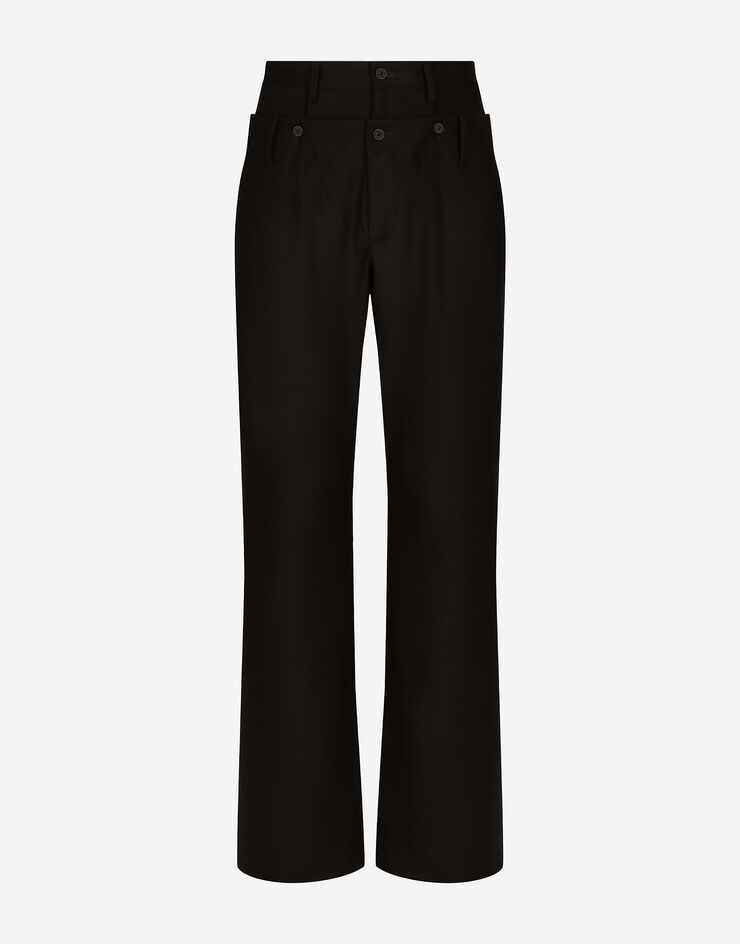 Dolce & Gabbana Stretch wool pants with double belt Black GV6UATGG616