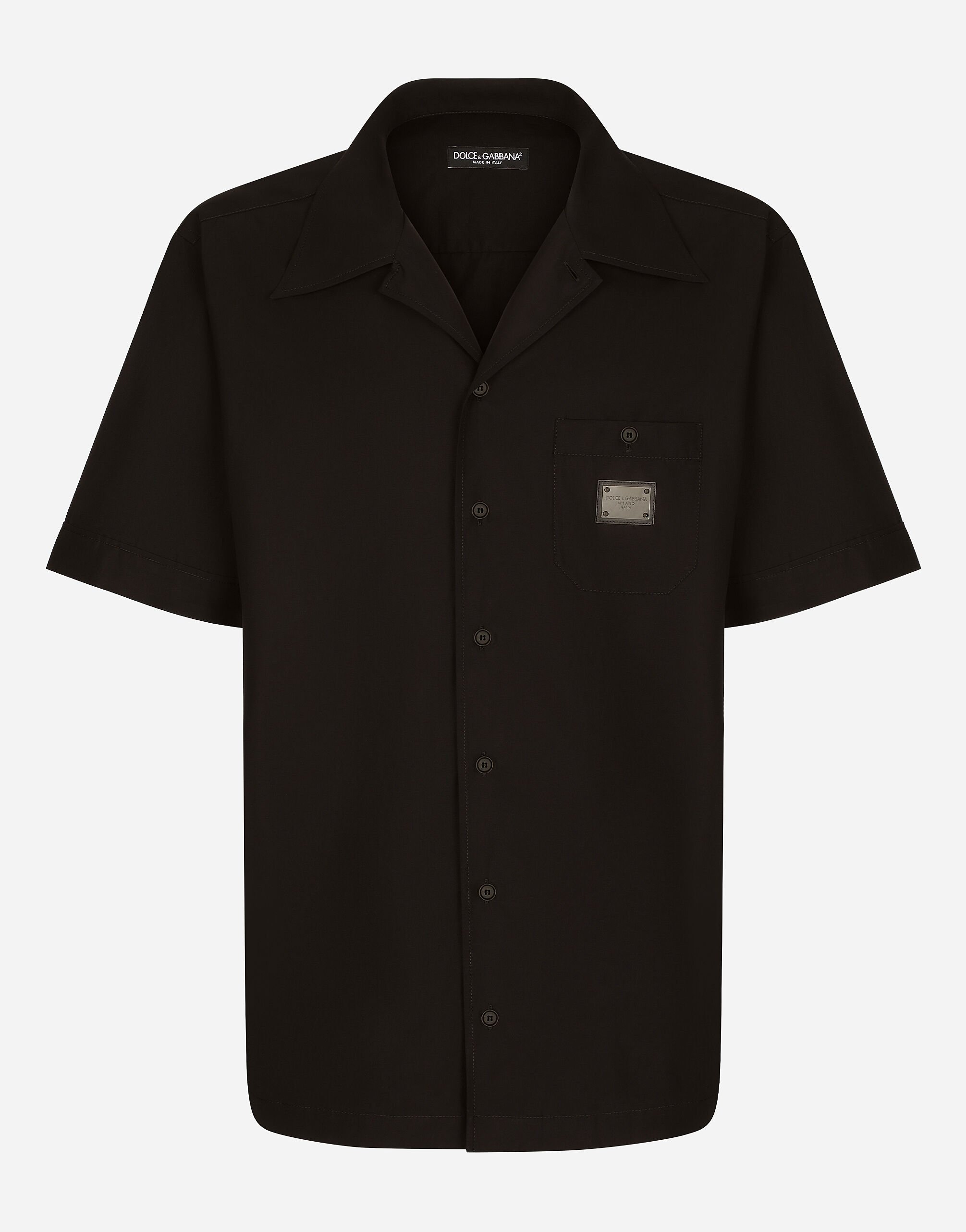 Dolce & Gabbana 로고 태그 하와이안 코튼 셔츠 블랙 G5JG4TFU5U8