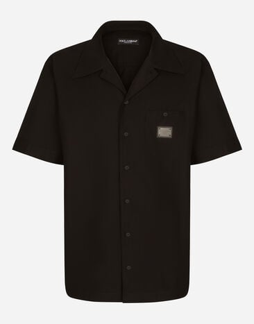 Dolce & Gabbana Hawaiihemd aus Baumwolle mit Logoplakette Schwarz G5JH9TGF855