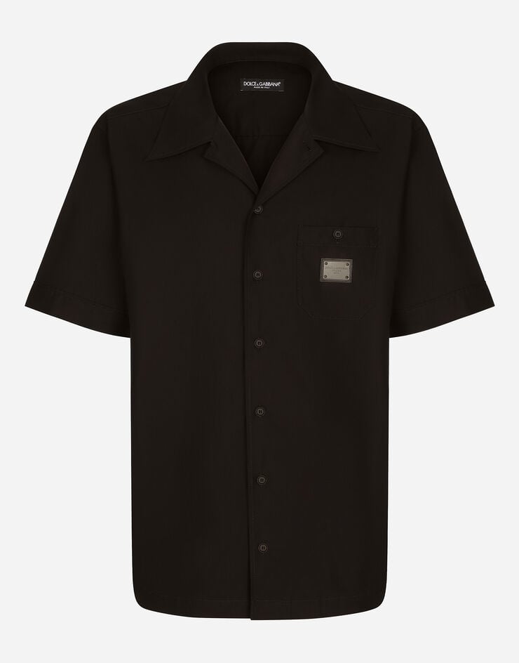 Dolce & Gabbana 로고 태그 하와이안 코튼 셔츠 블랙 G5JH9TGF855