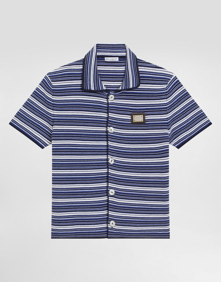 Dolce & Gabbana Camicia in maglia con lavorazione a nido d'ape Blu L4KWG9JBCF8