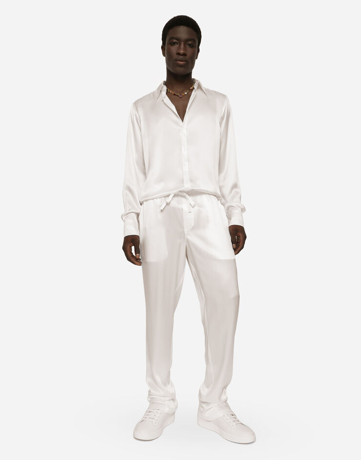 Dolce&Gabbana Silk satin jogging pants with metal DG logo White I4182MFU1AU