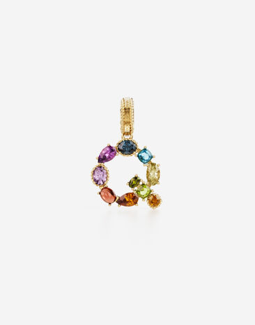 Dolce & Gabbana Rainbow alphabet Q 18 kt yellow gold charm with multicolor fine gems Gold WANR1GWMIXB