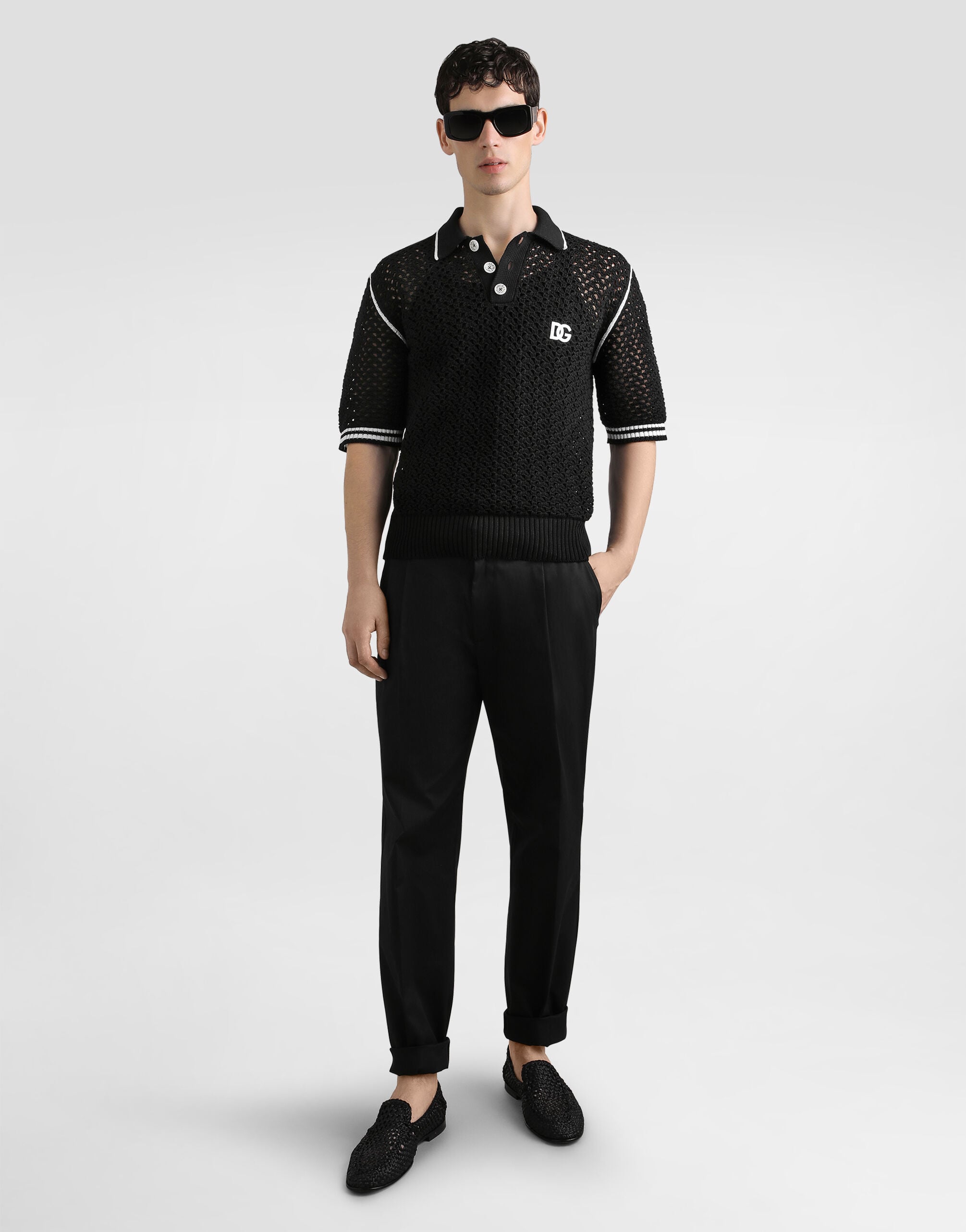 Crochet effect cotton polo shirt in Multicolor for Men