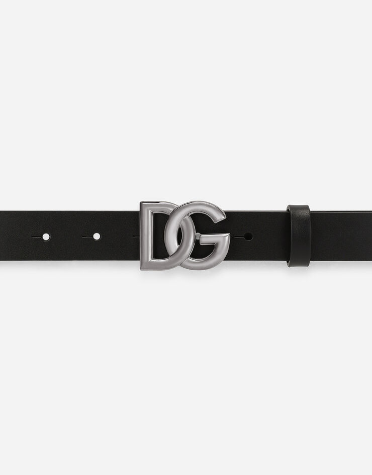 Dolce & Gabbana Lux leather belt with crossover DG logo buckle Black BC4645AX622