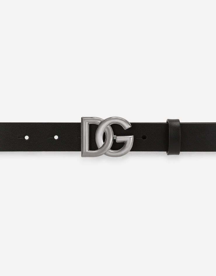 Dolce & Gabbana Cinturón de cuero de lujo con hebilla con logotipo DG cruzado Negro BC4645AX622