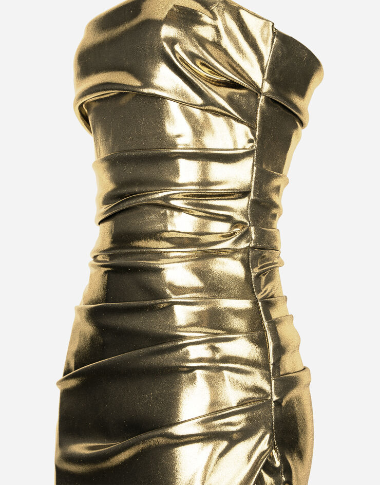 Dolce&Gabbana Foiled satin strapless calf-length dress Gold F6DHITFURMT