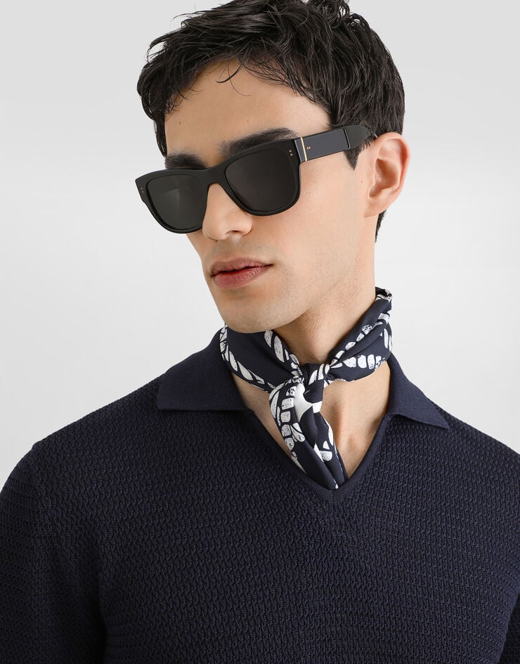 Dolce & Gabbana قميص بولو من حرير بتفاصيل تطريز بغرز دقيقة Blue GXZCAZJBSPU