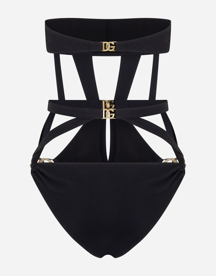 Dolce & Gabbana One-piece bandeau swimsuit with DG logo Black O9B45JFUGA2