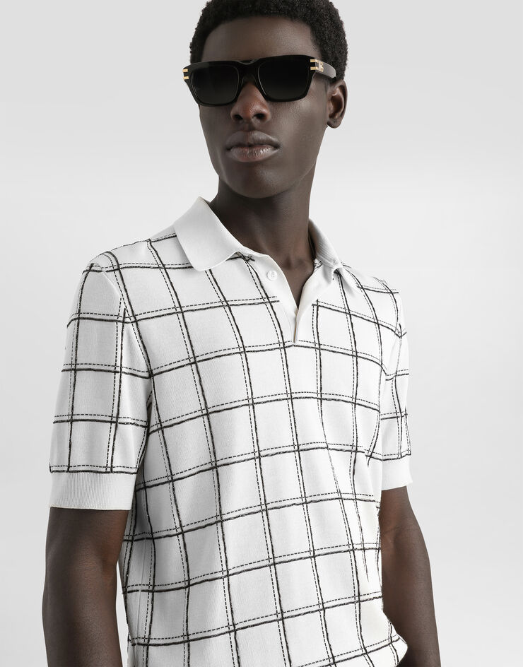 Dolce & Gabbana Silk polo shirt with intarsia and embroidery Multicolor GXZ02ZJBSOD