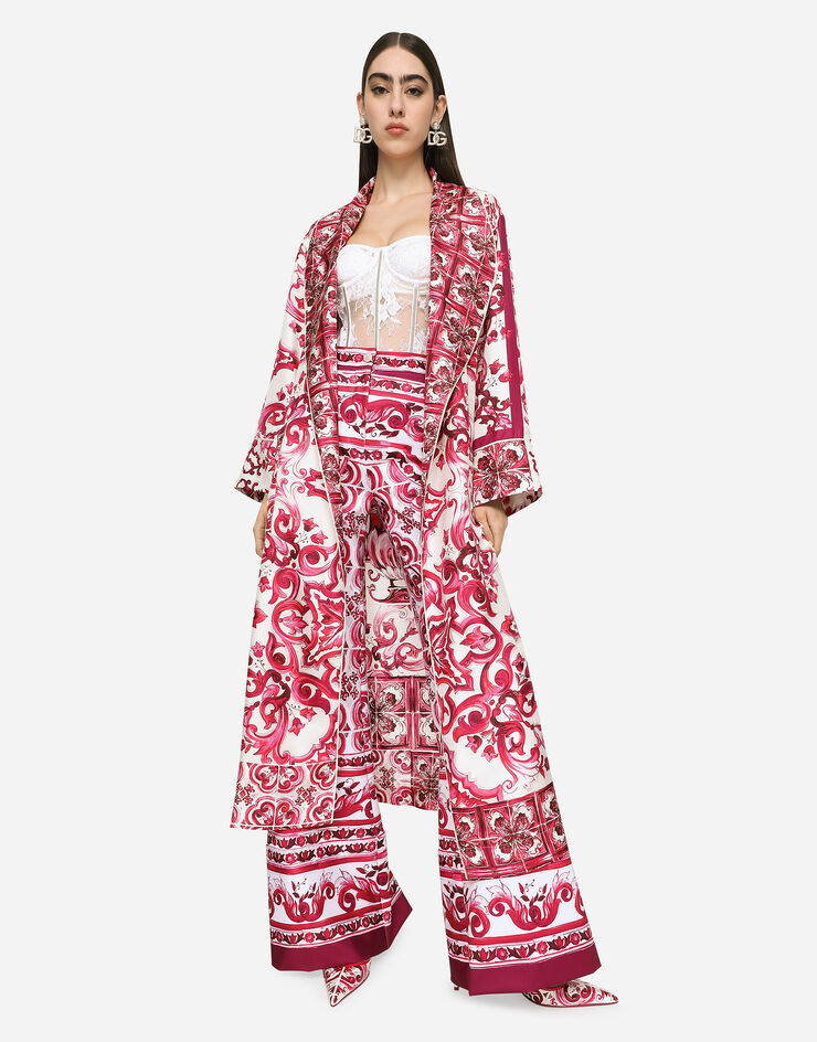 Dolce&Gabbana Twill wrap coat with belt and Majolica print Multicolor F0C2ATHI1FI