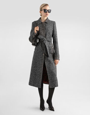 Dolce & Gabbana Abrigo de botonadura simple en mezcla de lana con motivo chevrón Multicolor F0W7TTFCZAE