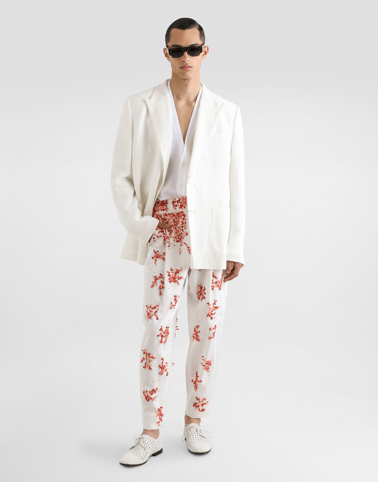 Dolce & Gabbana Pantalones de sarga de algodón con bordado de coral Multicolor GP11RZGJ268