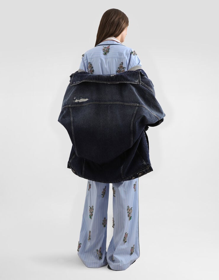 Dolce & Gabbana Hose aus Popeline mit Kristallblumenstickerei in Streifenmuster Multicolor FTDJDZGDDSM