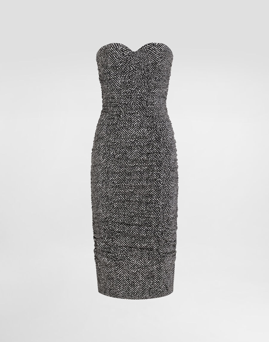 Habotai silk dress with chevron print