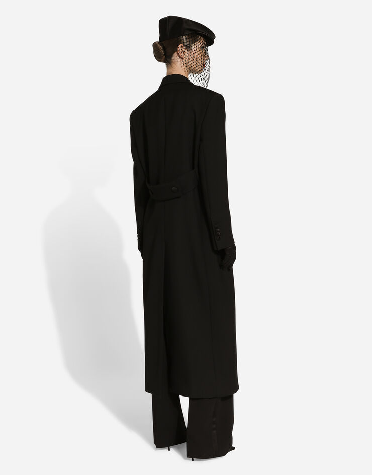 Dolce & Gabbana Abrigo largo tipo esmoquin de botonadura doble en gabardina doble de lana Negro F0W2HTFU272