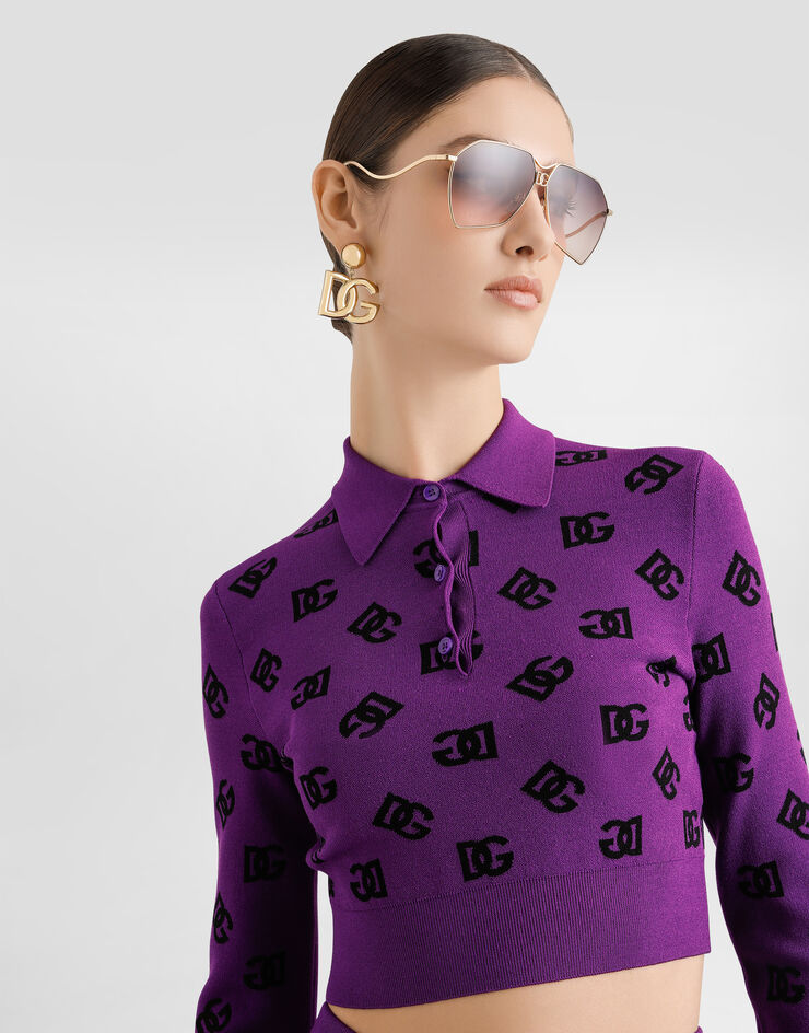 Dolce & Gabbana Long-sleeved viscose jacquard polo shirt Multicolor FXZ35TJGMB3