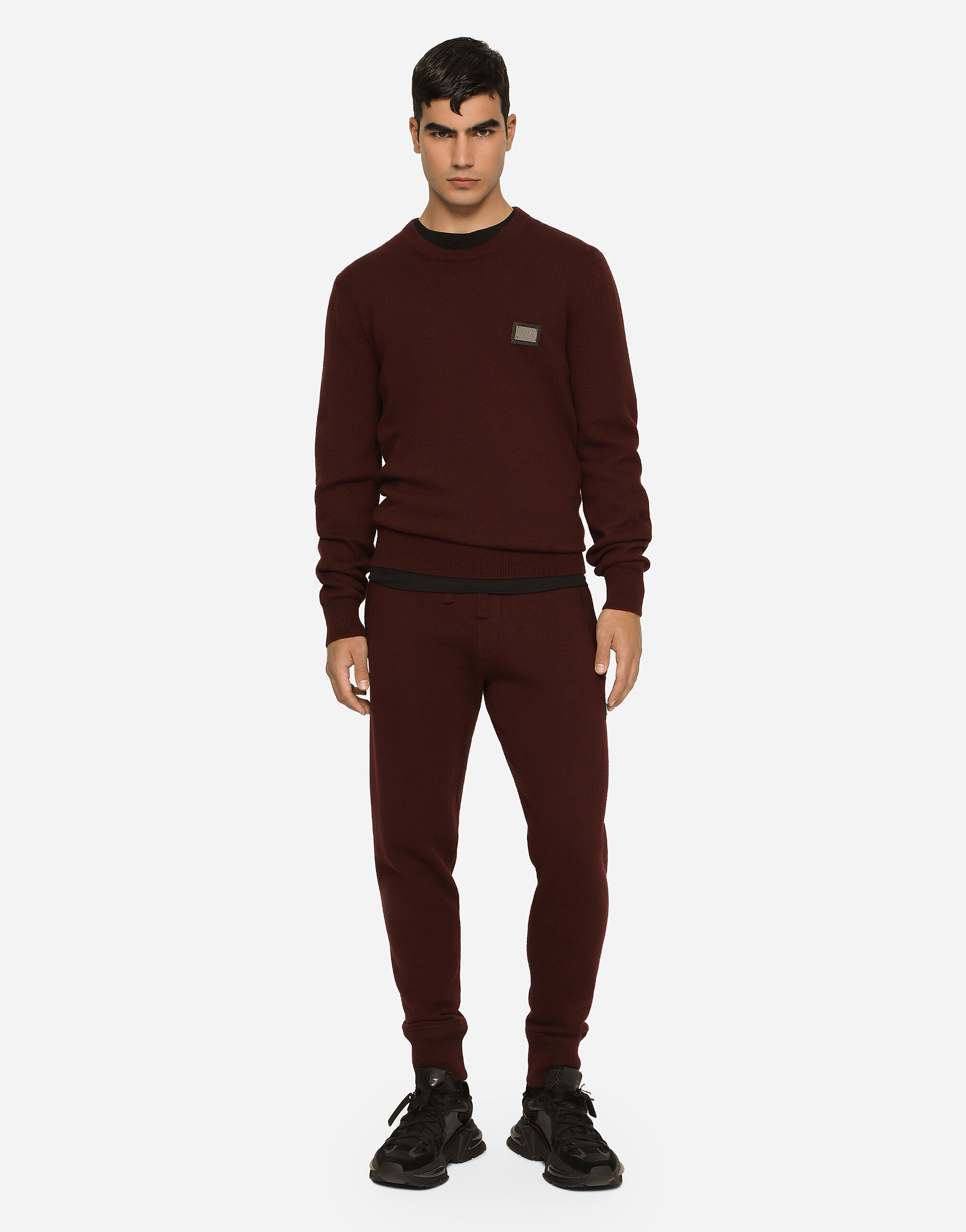 Wool and cashmere round-neck sweater in Bordeaux for Men