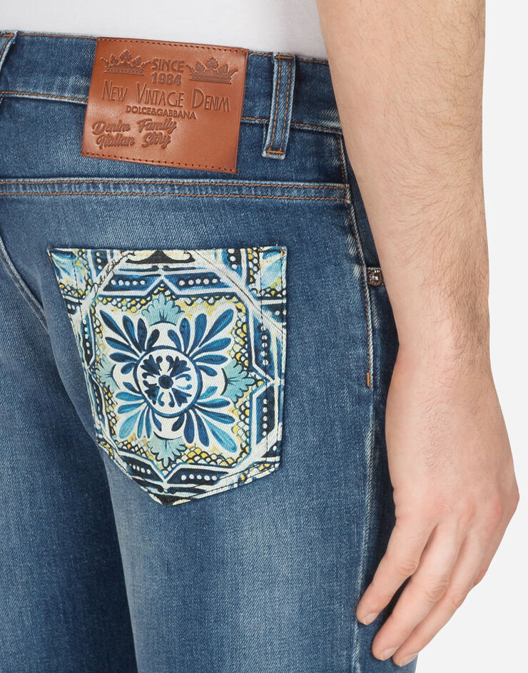 Dolce & Gabbana Stretch skinny jeans with printed cotton details BLAU GY07LDG8CI3