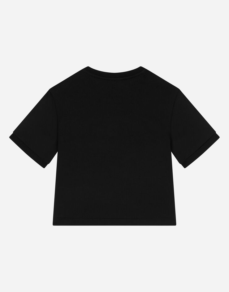 Dolce & Gabbana Jersey T-shirt with rhinestone logo Black L5JTLKG7KU8