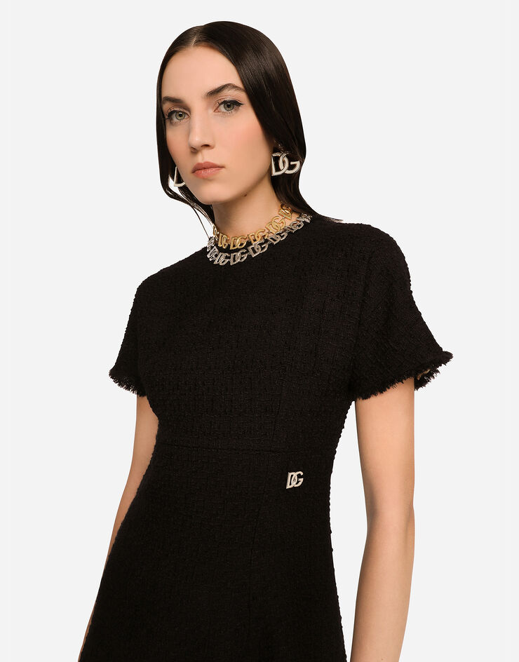 Dolce & Gabbana DG 로고 라셸 트위드 미드카프 드레스 블랙 F6ARVTFMMHN