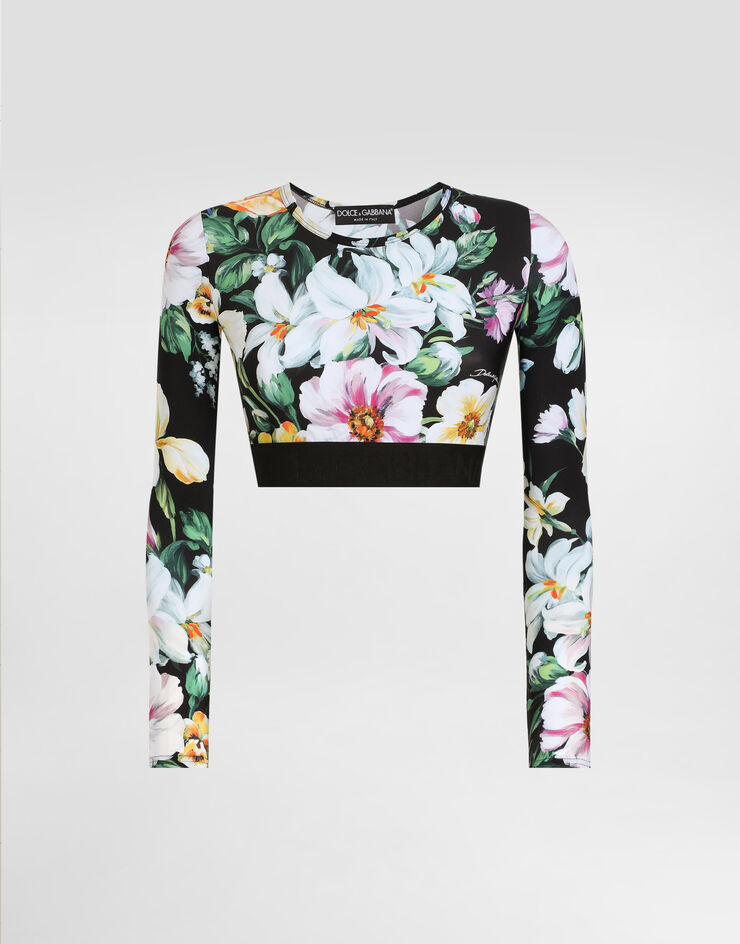 Dolce & Gabbana Activewear crop top in floral-print jersey Print F8N51TFSG8L