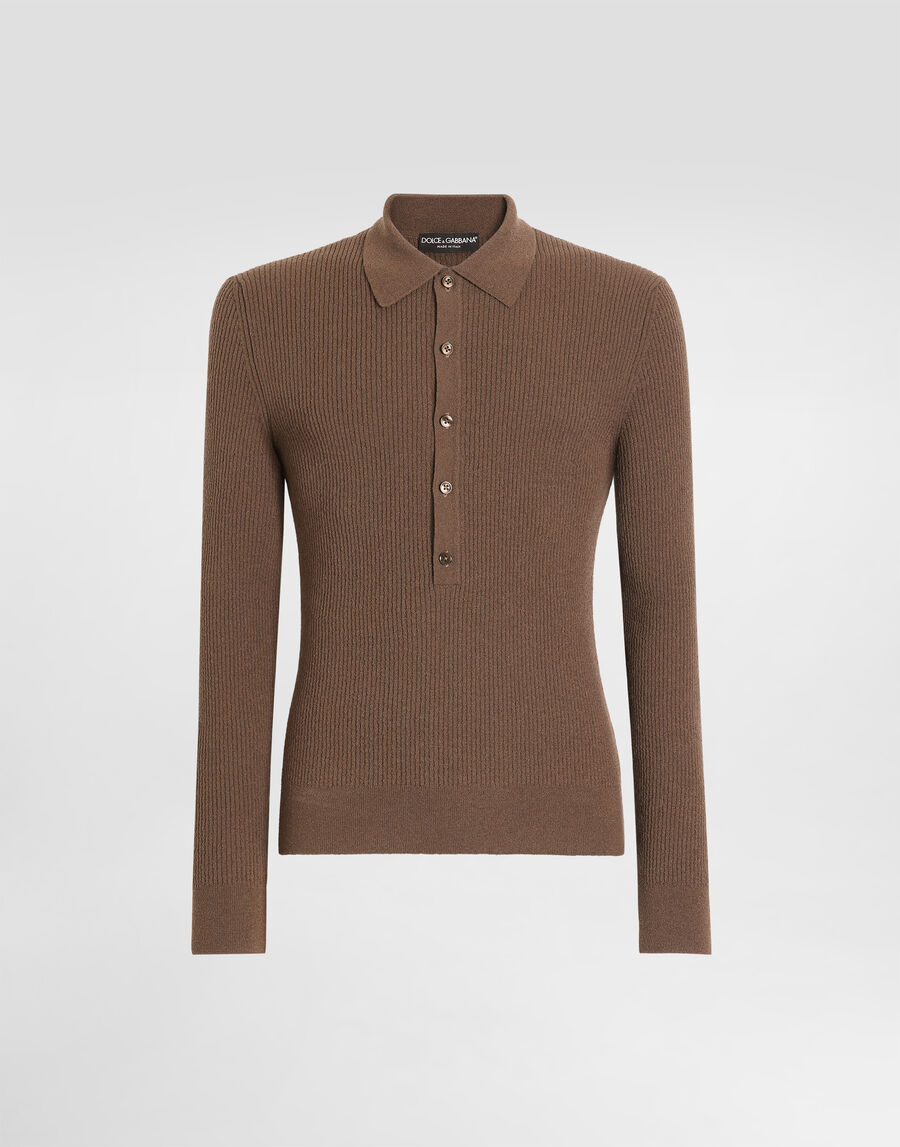 Ribbed wool polo shirt