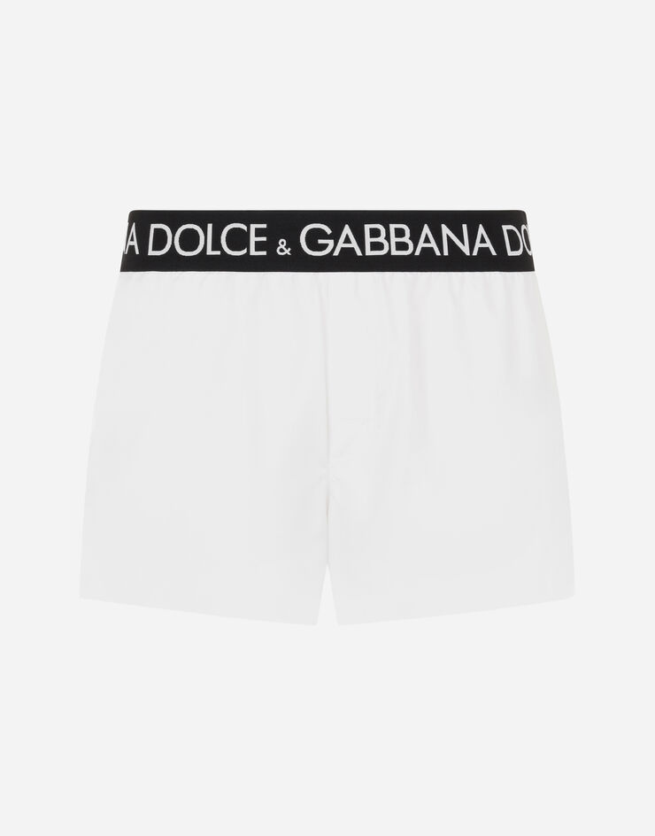 Dolce & Gabbana Kurze Bade-Boxershorts mit elastischem Logobund Weiss M4B44TFUSFW