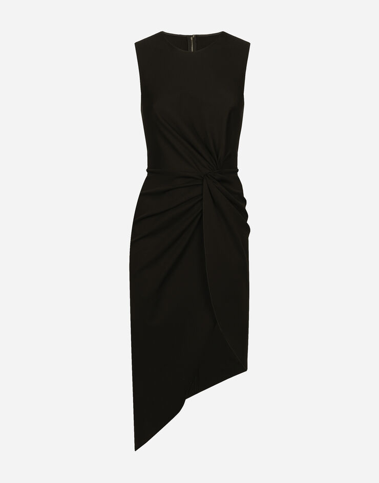 Dolce&Gabbana Calf-length dress in jersey Milano rib with draping Black F6R1ITFUGRC