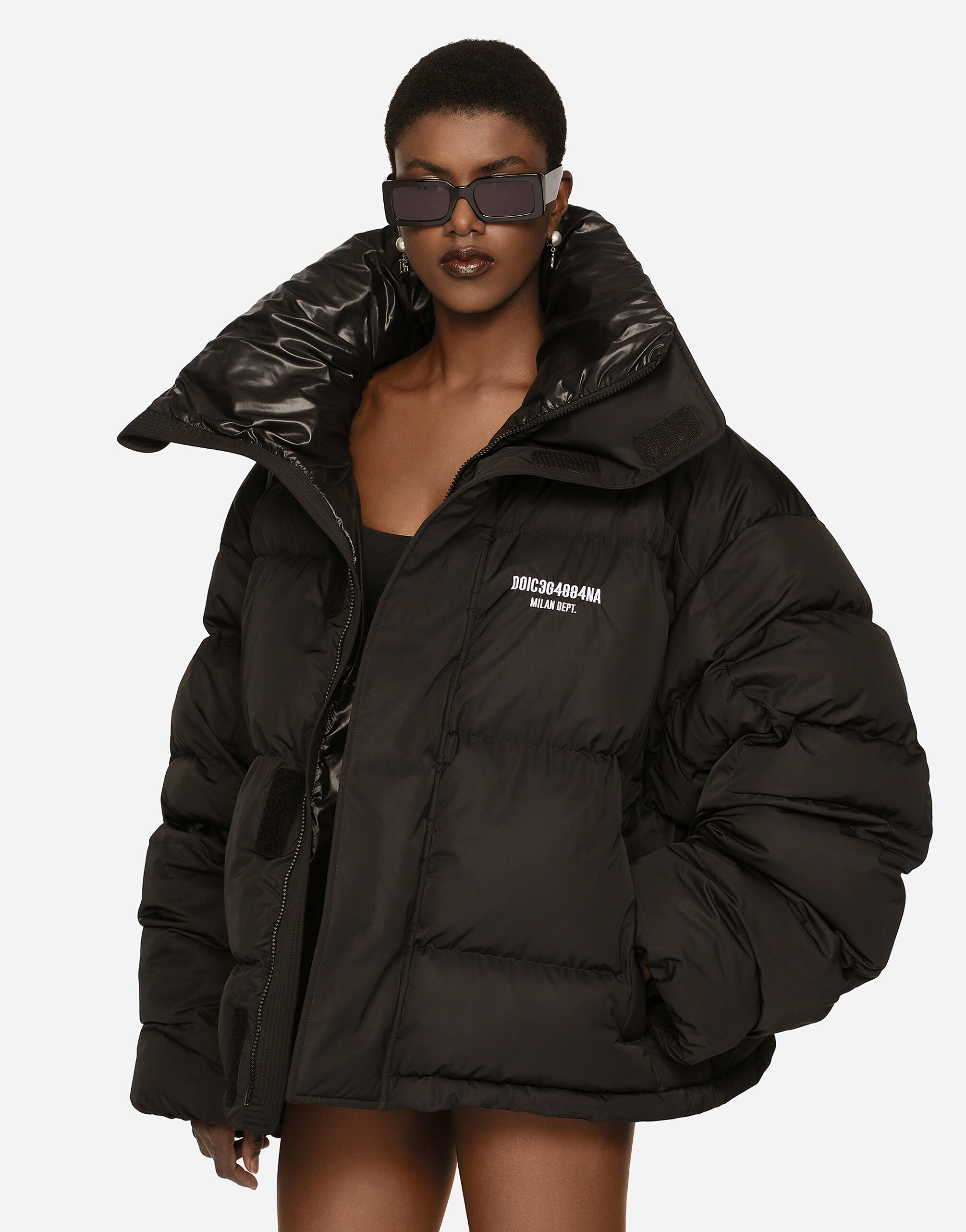 Padded nylon down jacket with high neck DGVIB3 in Black for Women