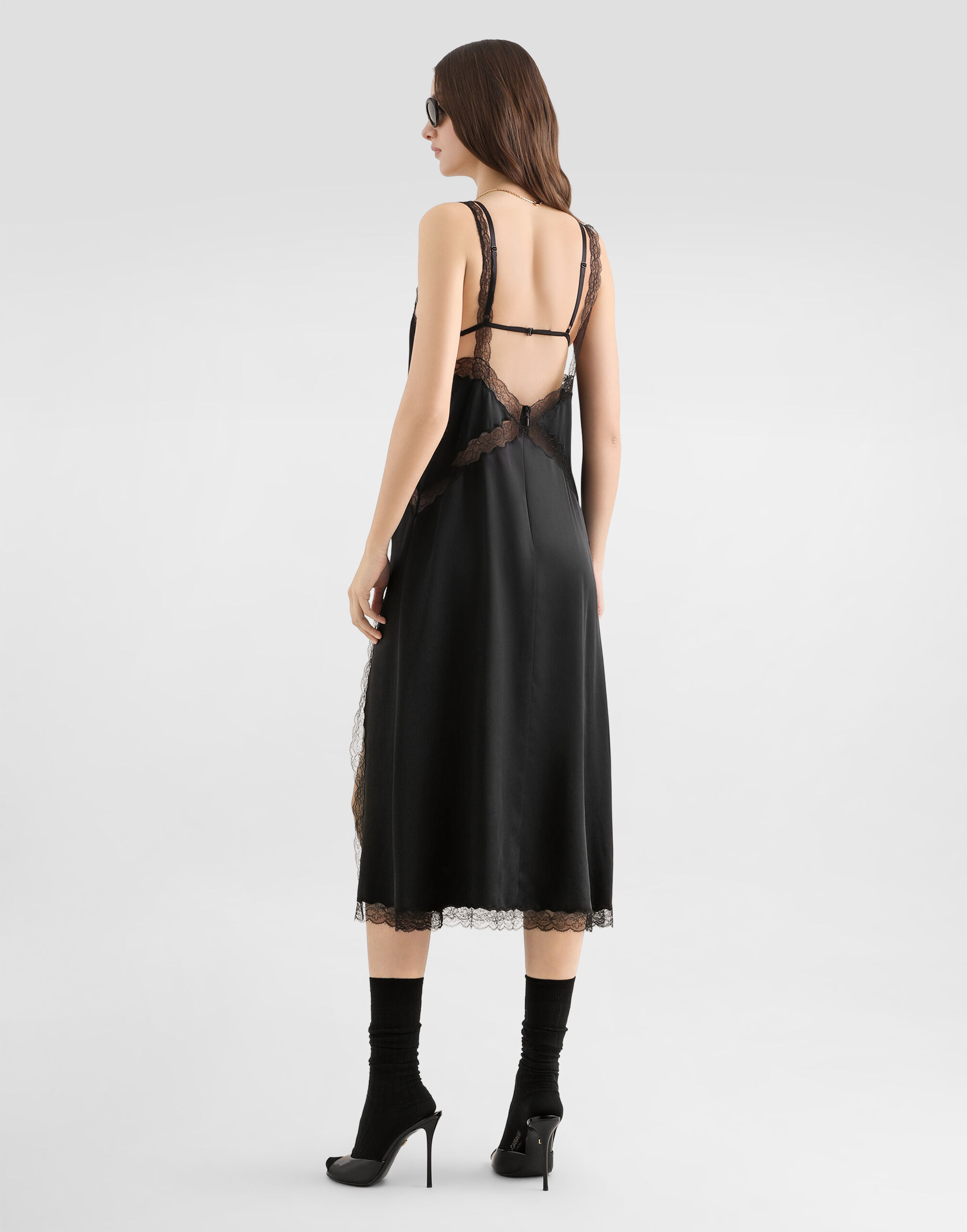 Blackのウィメンズ Silk satin slip dress | Dolce&Gabbana®