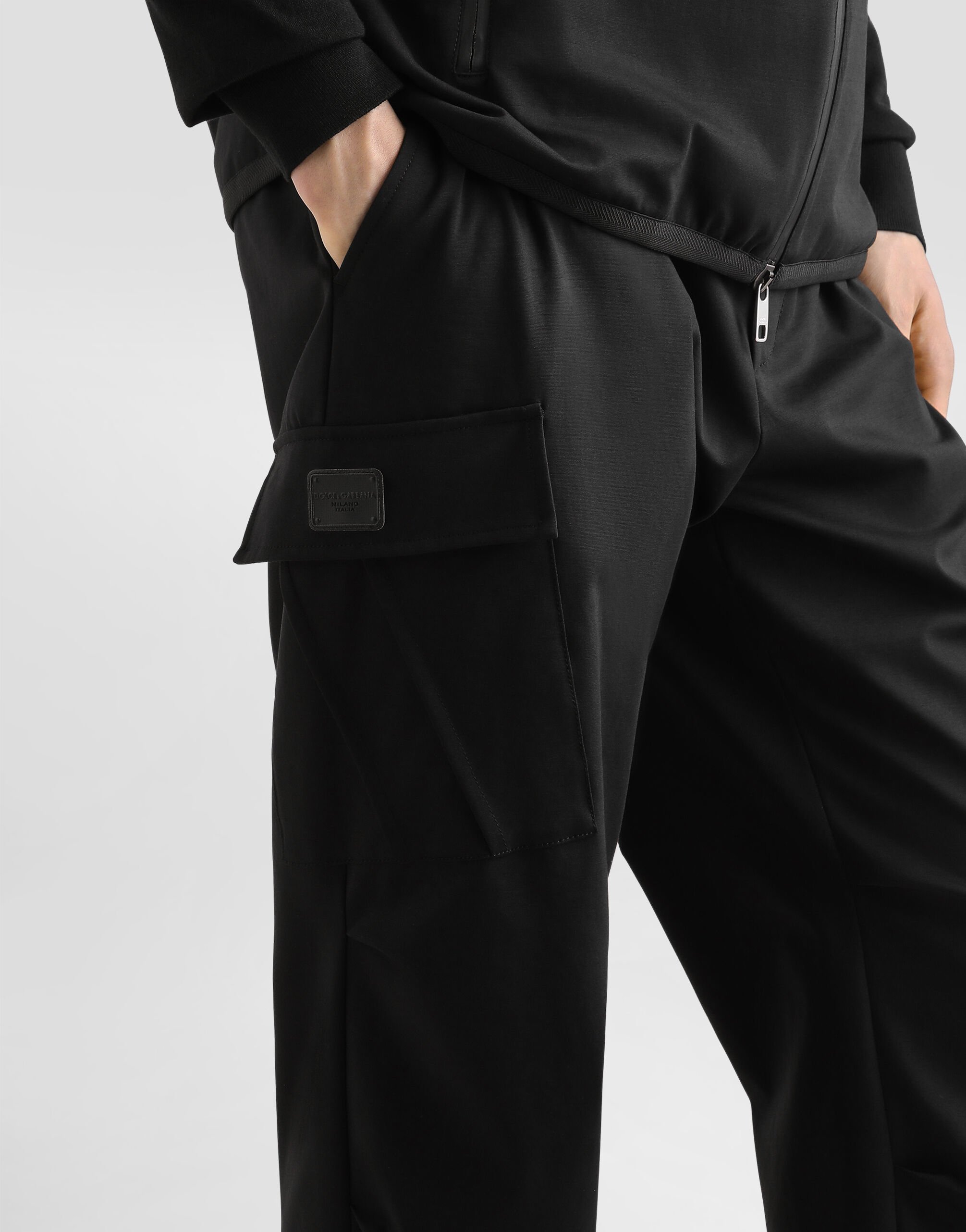 Cotton cargo pants with tag in Black for Men | Dolce&Gabbana®