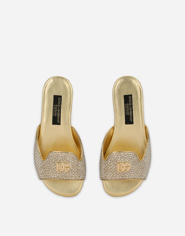 Dolce & Gabbana Satin DG logo sliders with fusible rhinestones Gold D10314B9O82