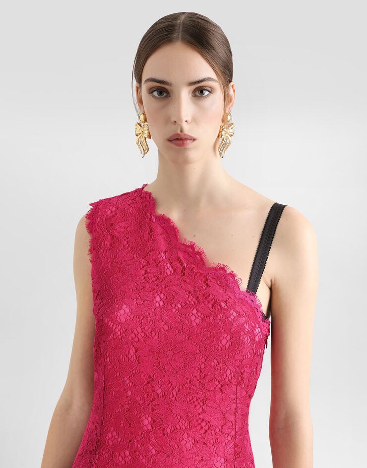 Dolce & Gabbana Minikleid mit Schlitz aus floraler Kordelspitze Rosa F6TJUTHLMII