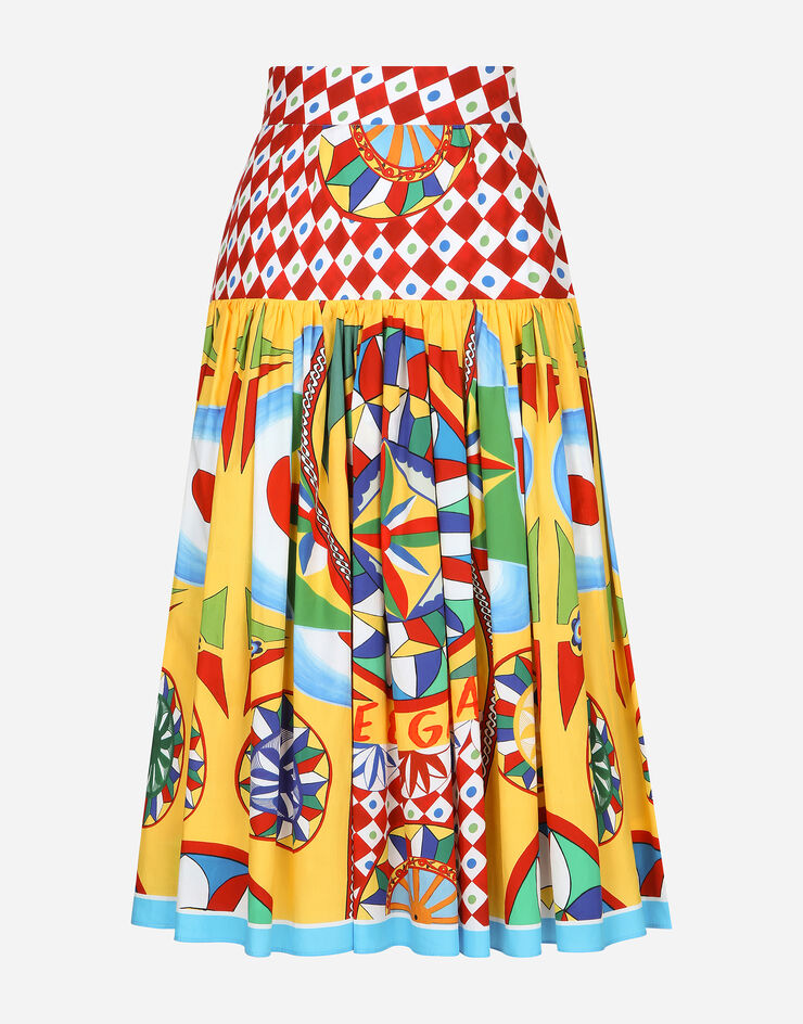 Dolce&Gabbana Poplin midi skirt with Carretto print Red F4CFCTFI5G0