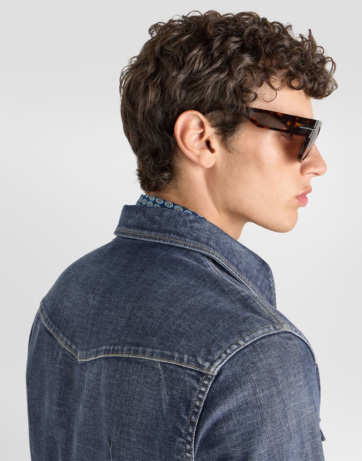 Dolce & Gabbana Gold shirt in denim with patch Dolce & Gabbana Gold shirt in denim with patch Blue G5JC8ZG8QH3