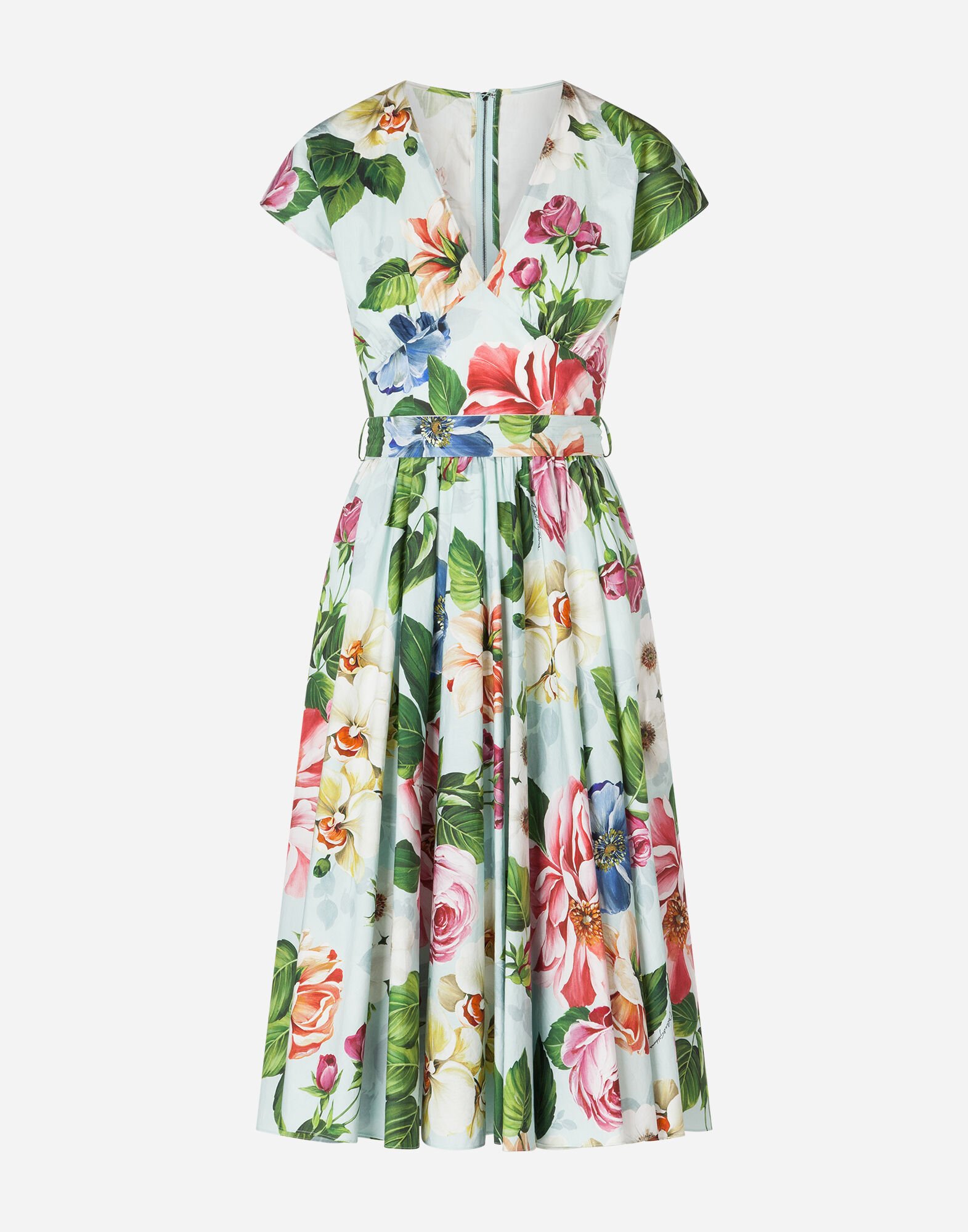 FLORAL-PRINT POPLIN MIDI DRESS