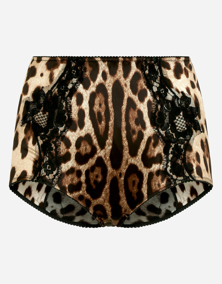 Leopardprint satin highwaisted panties with lace detailing