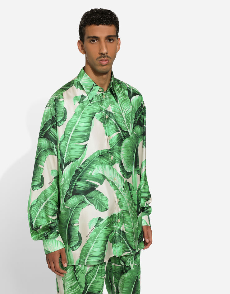 Dolce & Gabbana Camisa holgada de seda con estampado Banano Estampado G5IT7TIS1SF