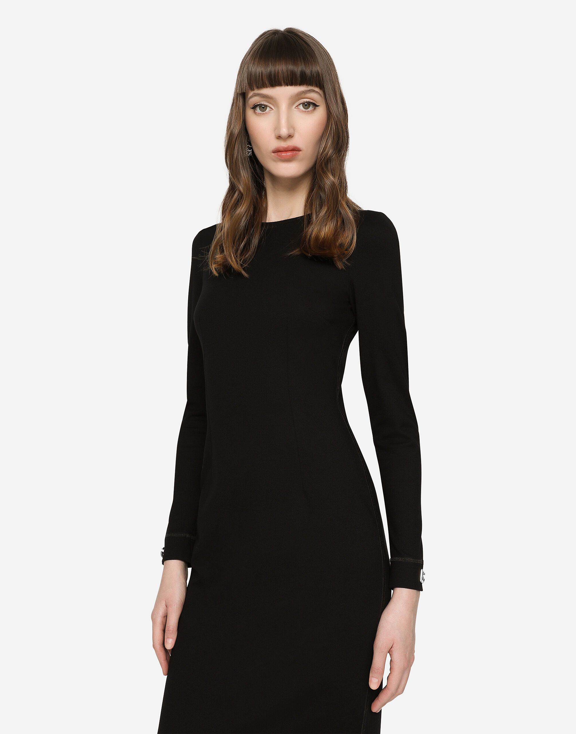 Jersey calf length dress with DG logo details in Black for Women Dolce Gabbana US