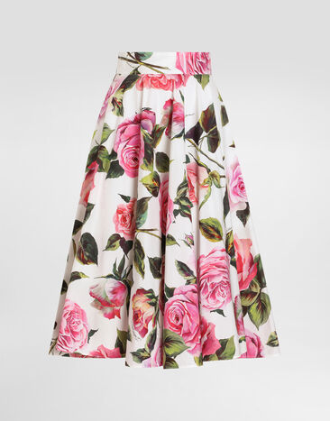 Dolce & Gabbana Rose-print cotton circle skirt White CK1908AQ040