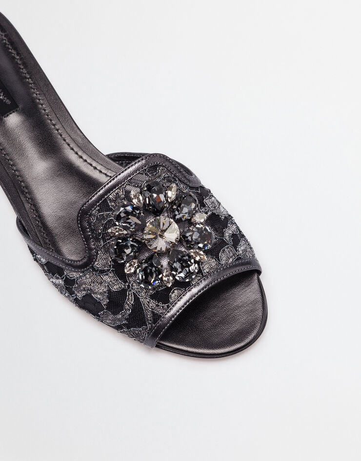 Dolce&Gabbana Lurex lace rainbow slides with brooch detailing Grey CQ0023AE637