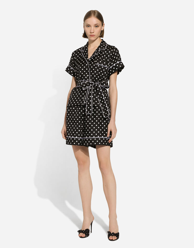 Dolce & Gabbana Kurzarm-Pyjamabluse aus Seide mit Punkteprint Drucken F5G67TIS1VM