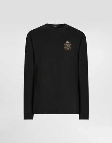 Dolce & Gabbana Cotton t-shirt with heraldic patch Black G8PV0ZG7PZU