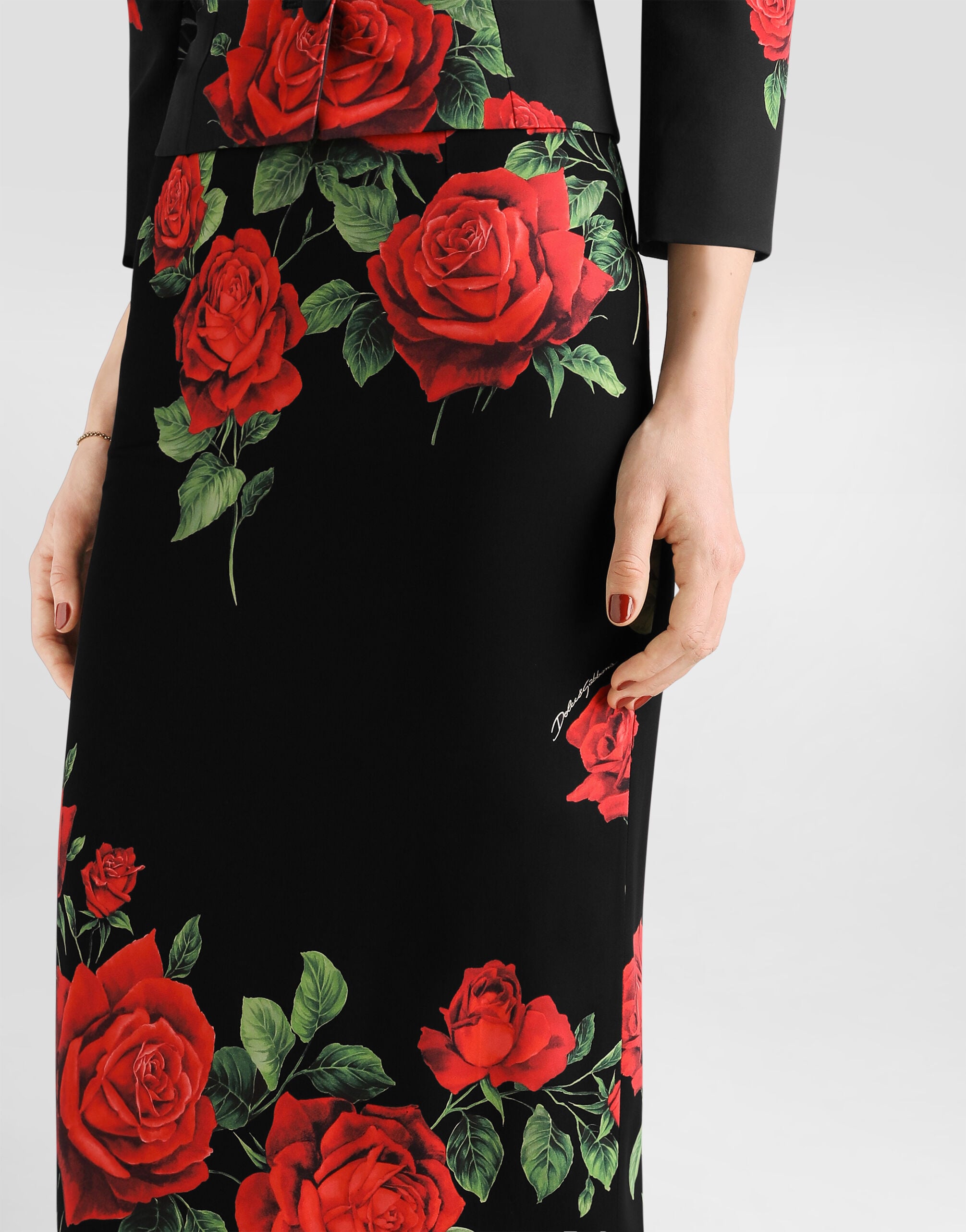 Rose-print charmeuse skirt in Multicolor for Women | Dolce&Gabbana® US