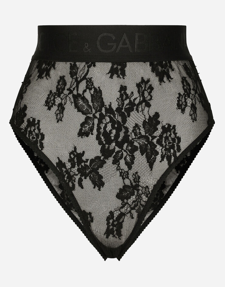 Dolce & Gabbana High-waisted lace briefs with branded elastic Black O2C97THLM37